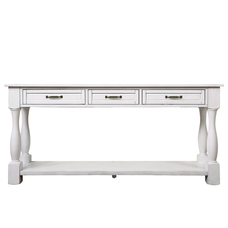 Mondawe 63 Inch Wooden Console Table With 3 Drawers And 1 Bottom Shelf Entrance Hallway Sofa Table