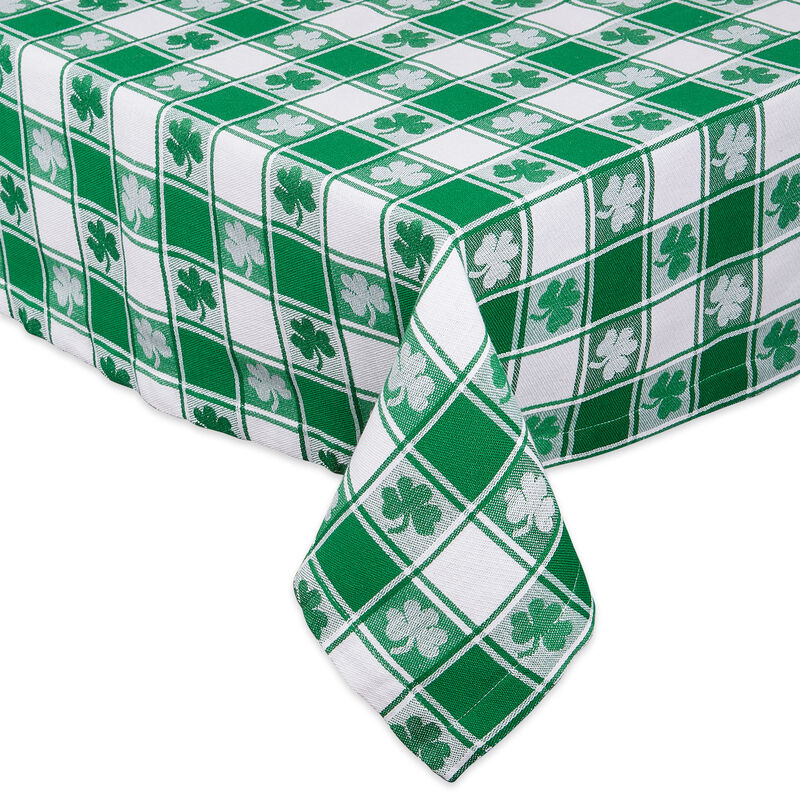 Green and White Shamrock St. Patrick's Day Rectangular Tablecloth 60" x 84"