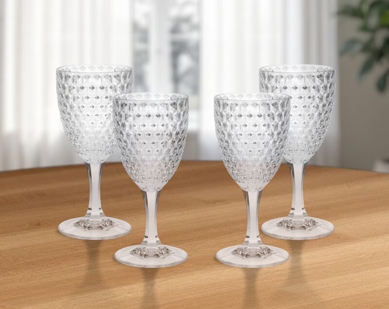 HomeRoots Set of Four Clear Diamond Acrylic Stemmed All Purpose Wine Glass image number 1