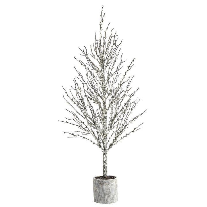 Nearly Natural 4-ft Snowed Twig Artificial Tree in Decorative Planter