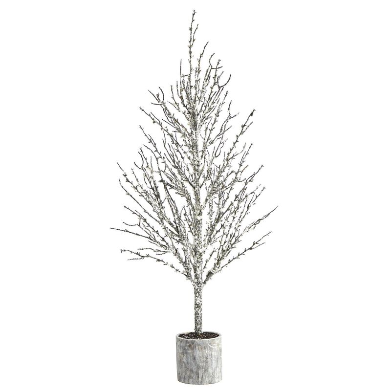Nearly Natural 4-ft Snowed Twig Artificial Tree in Decorative Planter
