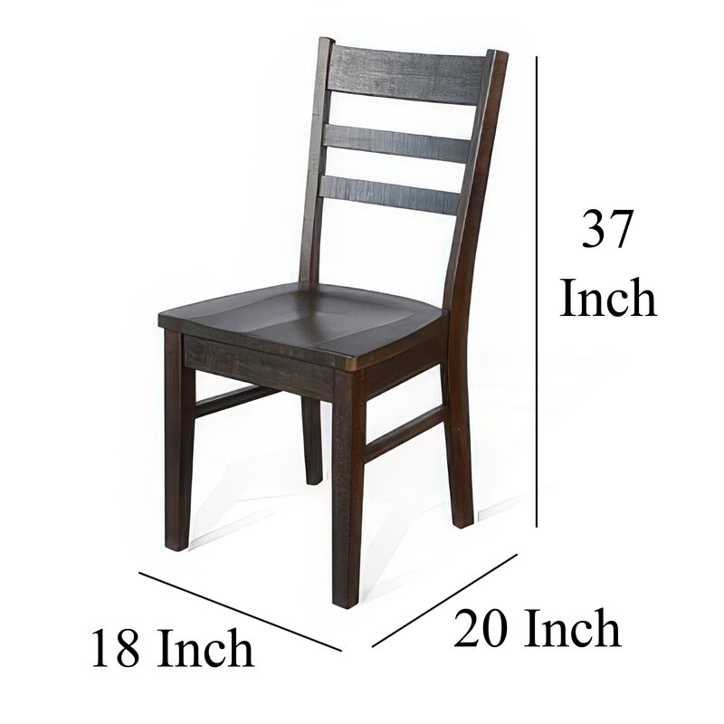 Flint Dining Chair Set of 2, Ladderback Design, Dark Brown Mahogany - Benzara