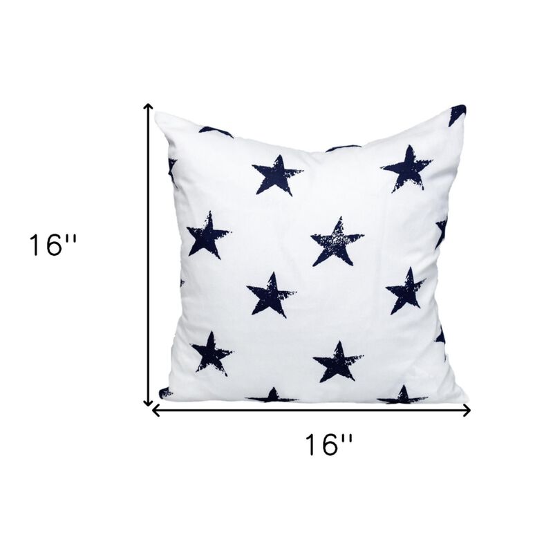 HomeRoots 16" White and Blue Star Cotton Throw Pillow image number 2