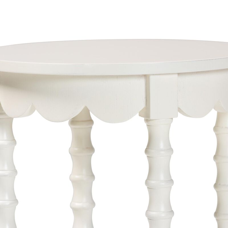 Baxton Studio Sally Round Nightstand with Bamboo Inspired Legs - Scalloped Bedroom Side Table with Open Shelf image number 3