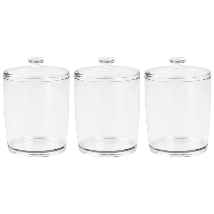 mDesign Tall Round Plastic Dog Food, Treat Storage Canister Jar - 3 Pack - Clear