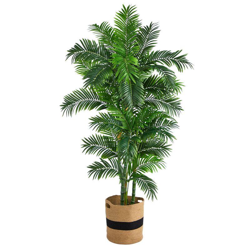 Nearly Natural 6-ft Curvy Parlor Palm Tree in Handmade Natural Cotton Planter image number 1