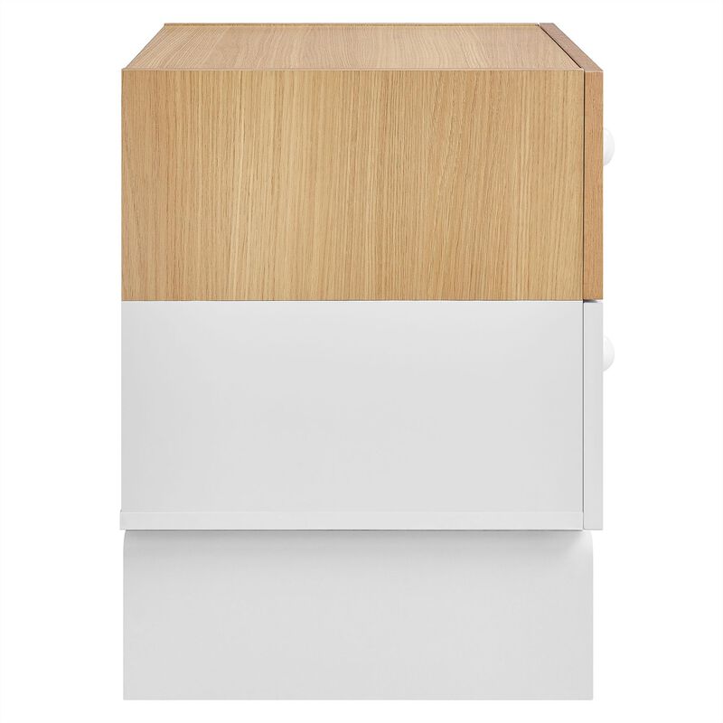 Modway Nolia Two-Tone 2-Drawer Nightstand in Oak White &ndash; Modern Color Block Bedside Table with Wood Grain Laminate and Storage Drawers image number 5