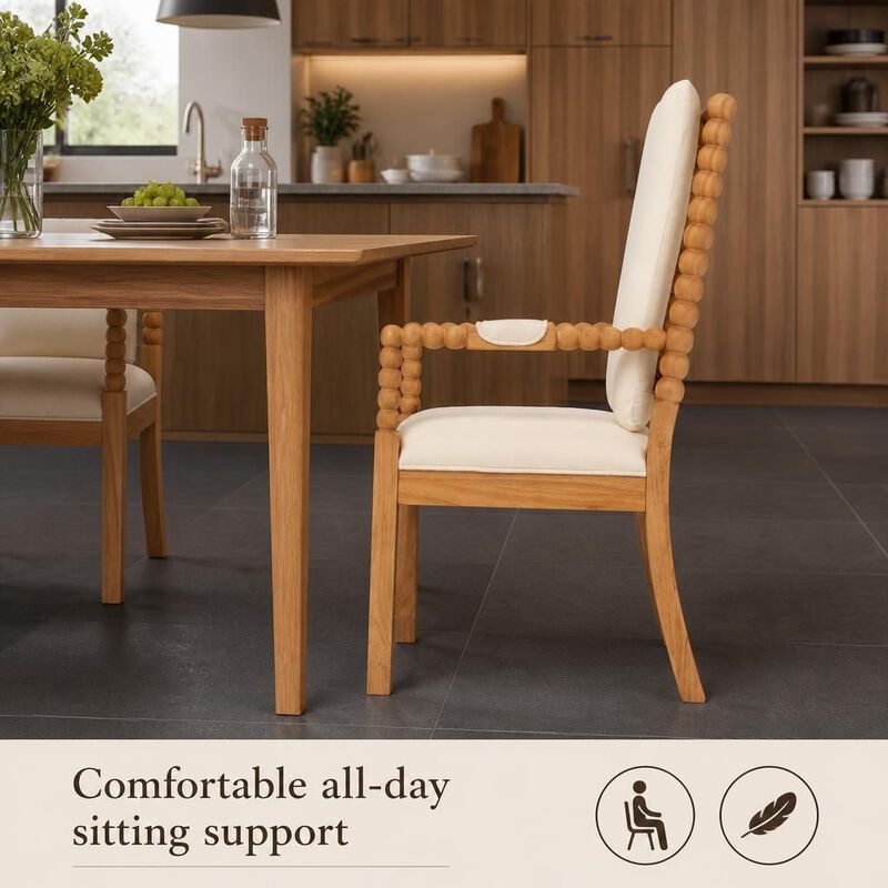 GOODSILO Set of 2 Solid Rubber Wood Upholstered Dining Chairs, Ergonomic Comfortable Seating for Dining Room Kitchen Restaurant and Cafe image number 4
