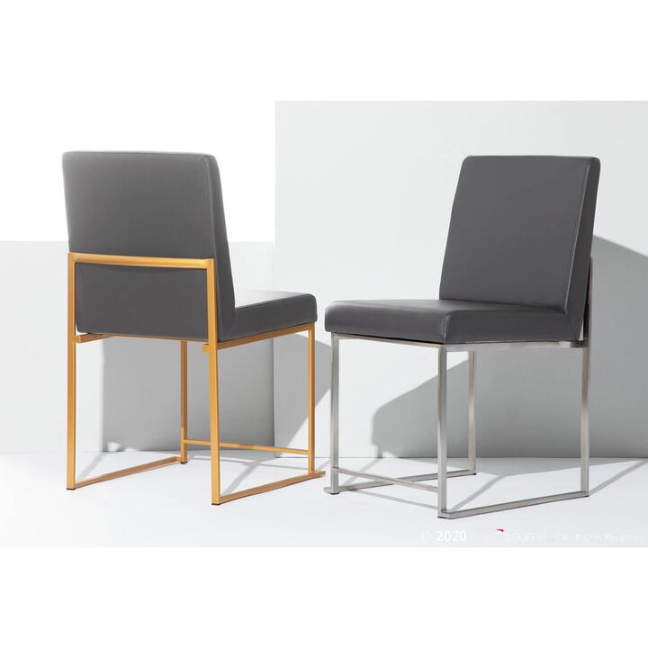 LumiSource Brushed Stainless Steel, Grey PU High Back Fuji Dining Chair - Set of 2