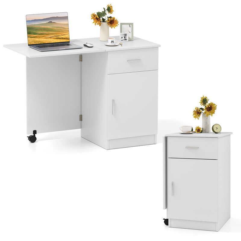 Folding Computer Desk with Drawer and Mobile Cabinet for Home Office