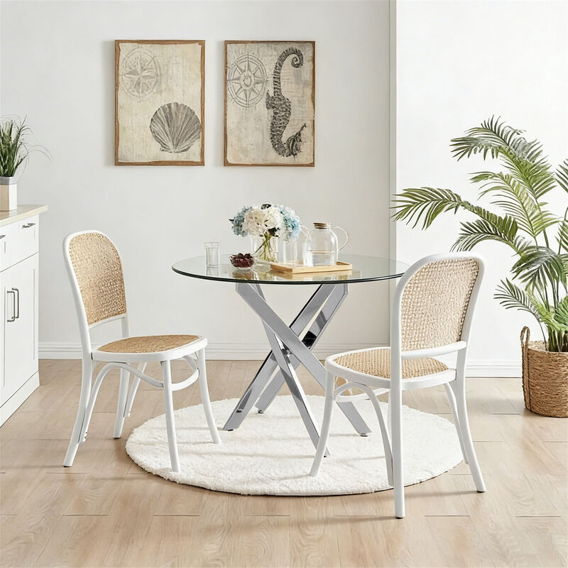 35.43 inches Modern Round Glass Table with Silver Frame image number 2