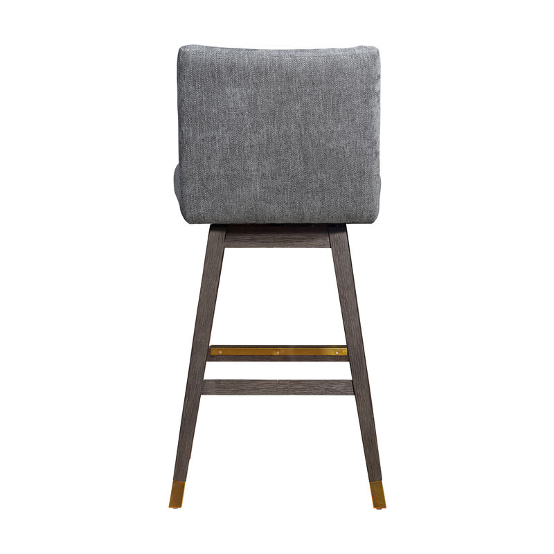 Basila Swivel Stool in Brown Oak Wood Finish with Beige Fabric