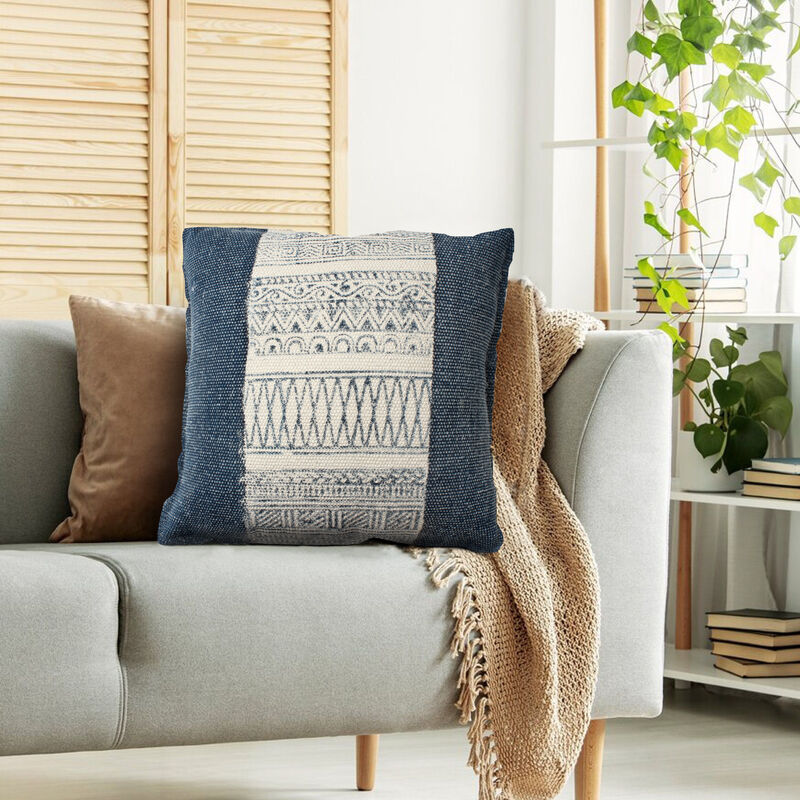 18 x 18 Square Cotton Accent Throw Pillow, Aztec Inspired Linework Pattern
