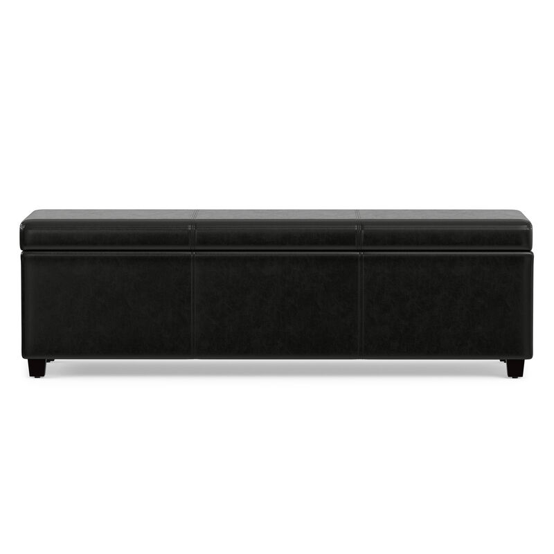 Avalon 54 inch Wide Contemporary Rectangle Extra Large Storage Ottoman Bench in Midnight Black Vegan Faux Leather, Assembled image number 6