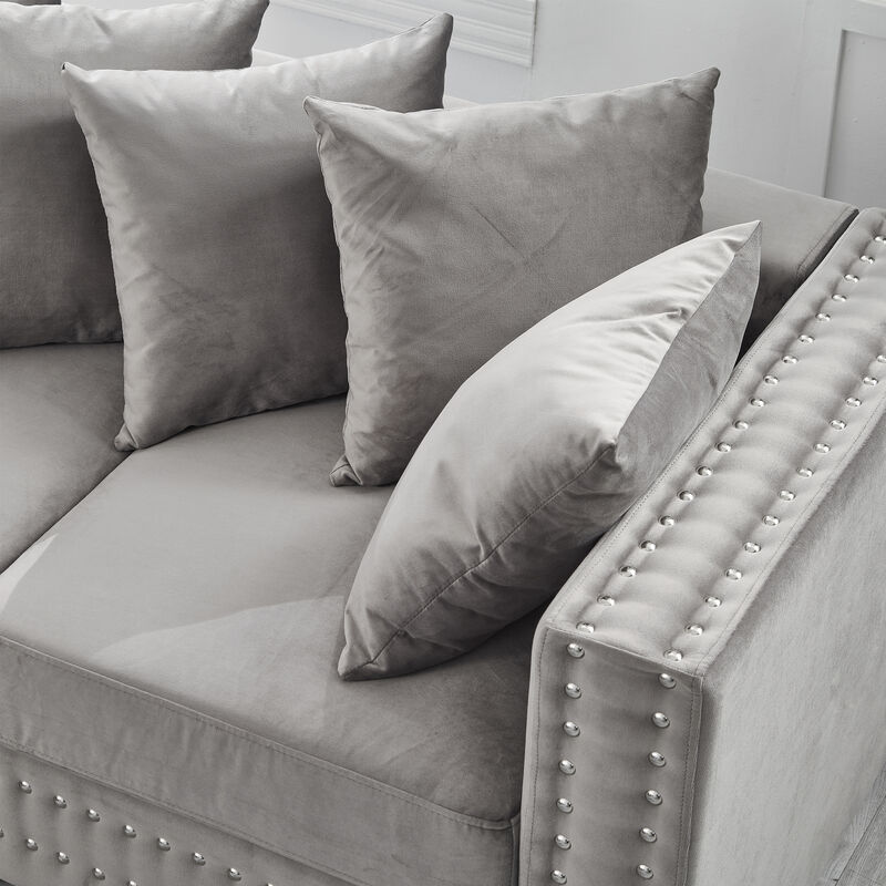 Merax Modern Design Living Room Sofa Square armrest with Silver Nails Decoration image number 4