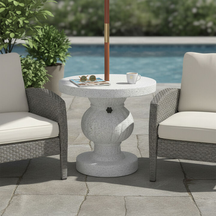 Christopher Knight Home Tela Patio Lightweight Concrete Side Table with Umbrella Hole and Sand-Filling Design
