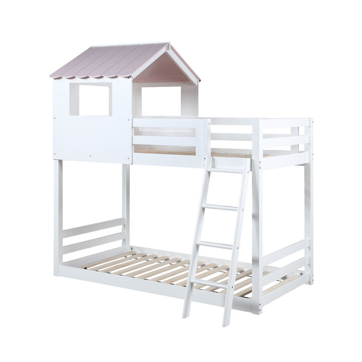 Solenne T/T Bunk Bed, White & Pink Finish