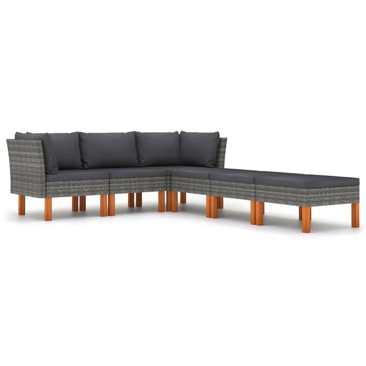 Feno 6pc Outdoor Modular Lounge L Sofa, 3 Ottomans, Dark Gray Rattan - Benzara