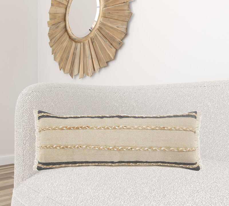 Striped Jute Zippered Throw Pillow &ndash; Stylish Decorative Cushion for Living Room, Bed, or Chair