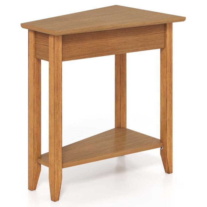 Hivvago 2-Tier Wedge Narrow End Table with Storage Shelf and Solid Wood Legs