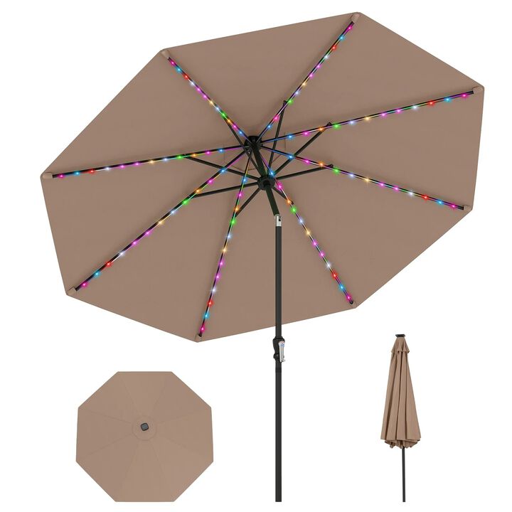10 Feet Solar Patio Umbrella with 96 RGB Flowing LED Lights and Tilt Adjustment