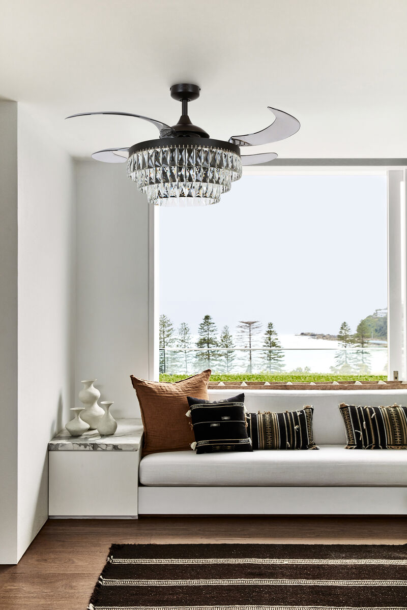 Fanaway Veil 48" Retractable Blade Ceiling Fan with Light and Remote, Modern Fandelier Ceiling Fan, Patented Design Technology, Stronger Thicker Blades, Antique Black image number 1