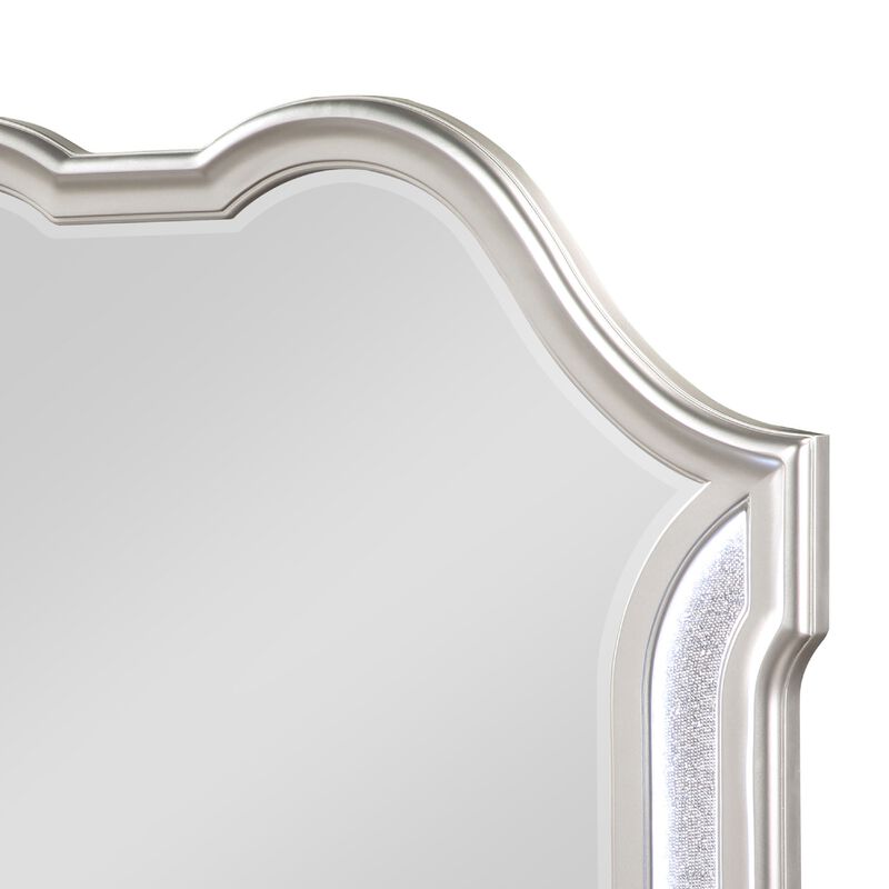 Nive Dresser Mirror, Silver Wood Frame, Double Arch Top, 40 Inch - Benzara