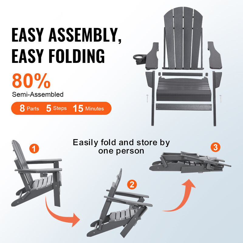 Set of 2 Outdoor Adirondack Chairs &ndash; Foldable & Durable Plastic Seating for Fire Pit, Yard, or Porch