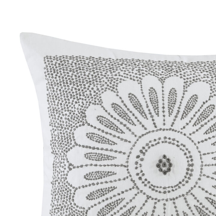 Gracie Mills Zelma Cotton Embroidered Decorative Square Pillow