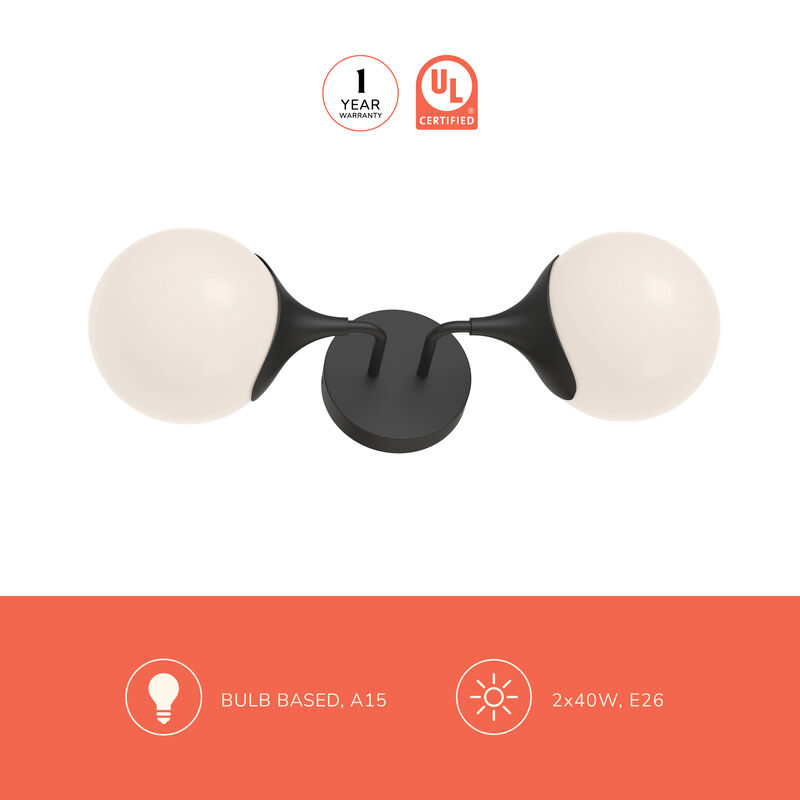 Nouveau 19-in Aged Gold/Opal Matte Glass 2 Lights Damp-Rated Wall/Vanity Light image number 7