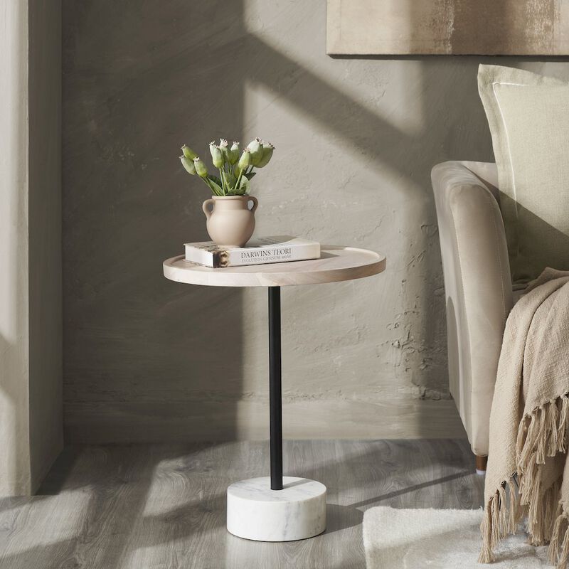 Renwil Antares Side Table In Beige, Black Color