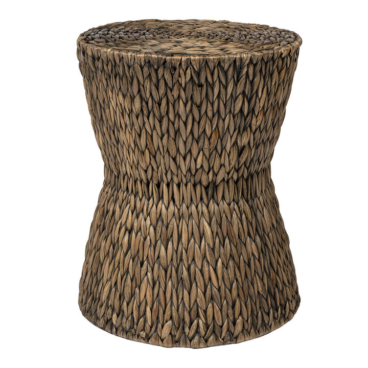 Natura Coastal Bohemian Handwoven Water Hyacinth Round Hourglass End Table