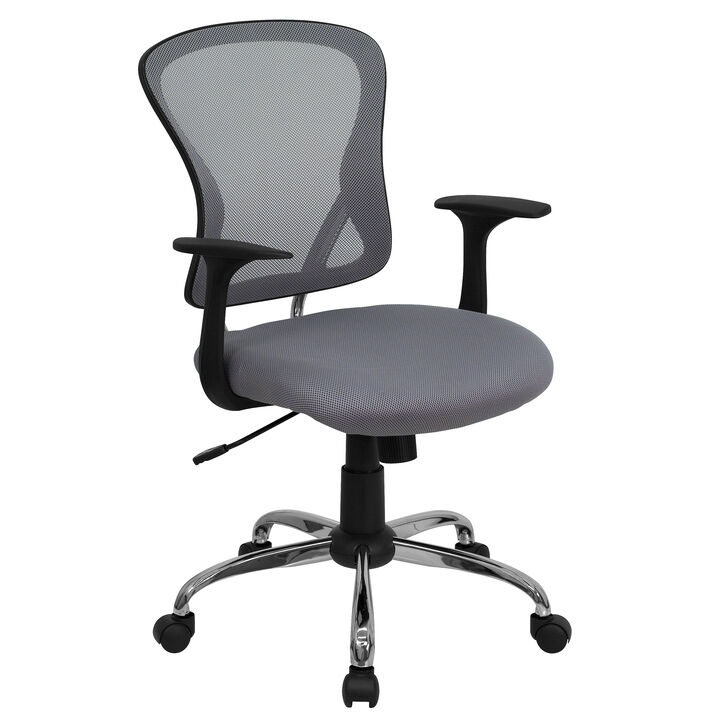 Alfred Mid-Back White Mesh Swivel Task Office Chair with Chrome Base and Arms