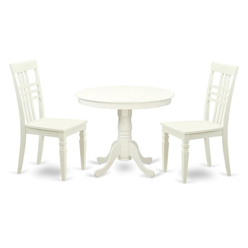 3 Pc set with a Kitchen Table and 2 Wood Kitchen Chairs Having Linen White .