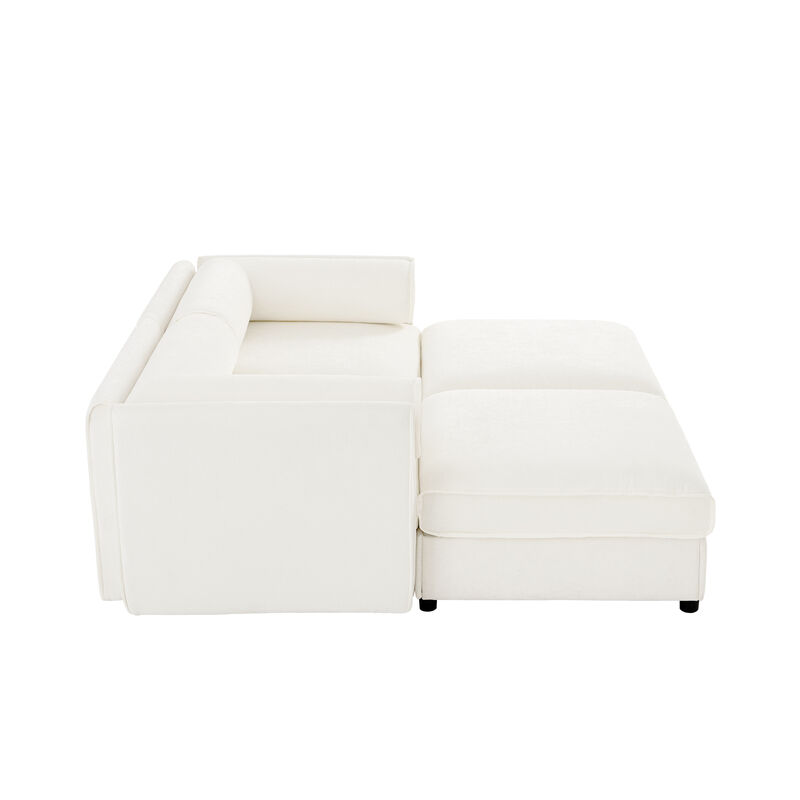 Merax Chenille Loveseat Sofa with 2 Ottomans and Hidden Storage