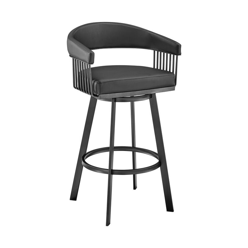 Chelsea  Counter Height Swivel Bar Stool in Black Finish and Gray Faux Leather