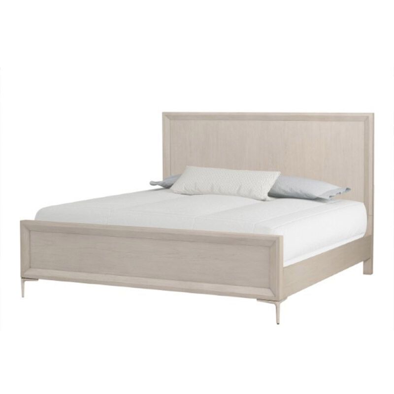 Kaira Queen Size Bed with Metal Accents, Natural Oak Solid Rubberwood - Benzara