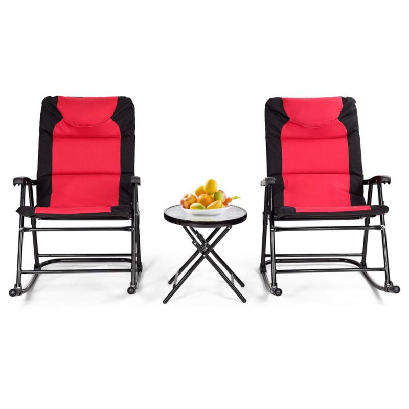 Hivvago 3 Pcs Outdoor Folding Rocking Chair Table Set with Cushion
