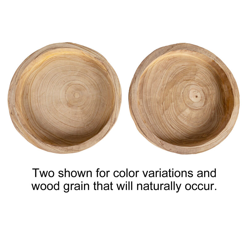 Decorative Hand‑Carved Paulownia Wood Tray Round Accent Display Stand, Natural Finish image number 5