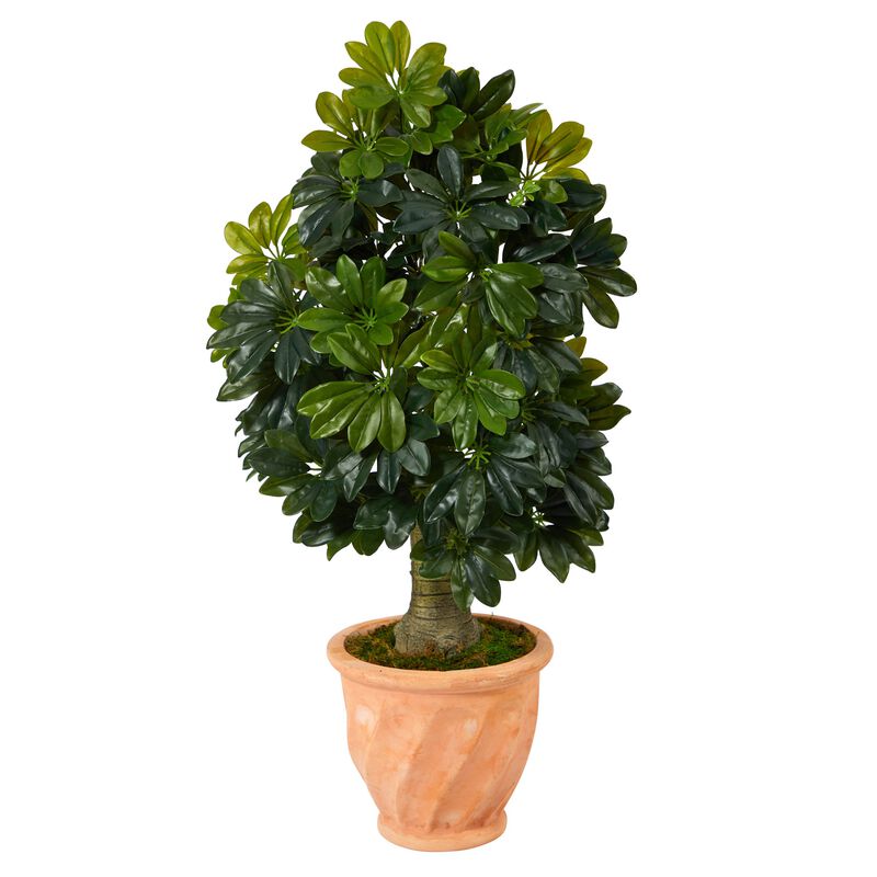 Hivvago 39 Inches Schefflera Artificial Tree in Terra-Cotta Planter (Real Touch)