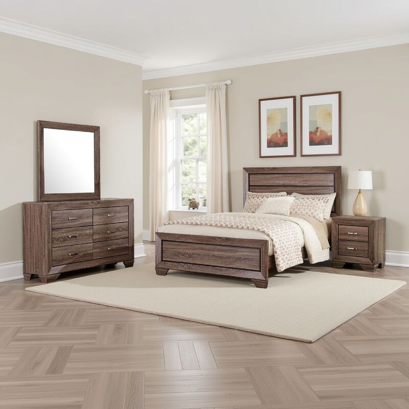 Bello 4pc Queen Bedroom Set, Transitional Washed Taupe Brown n Black