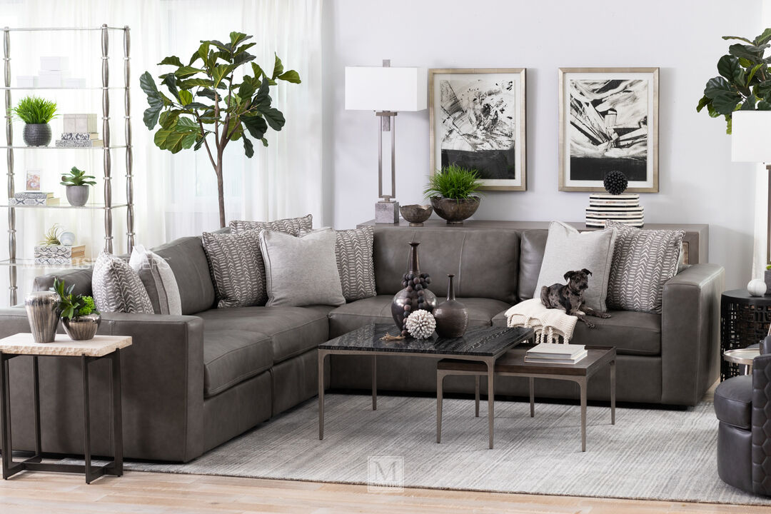 Bernhardt Stafford 5-Piece Leather Sectional in Grey