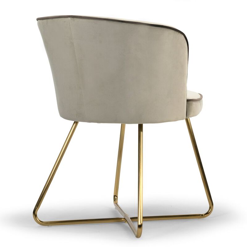 Glamour Home Set of 2 Beige Velvet Dining Chair Contrasting Piping and Golden Metal Legs