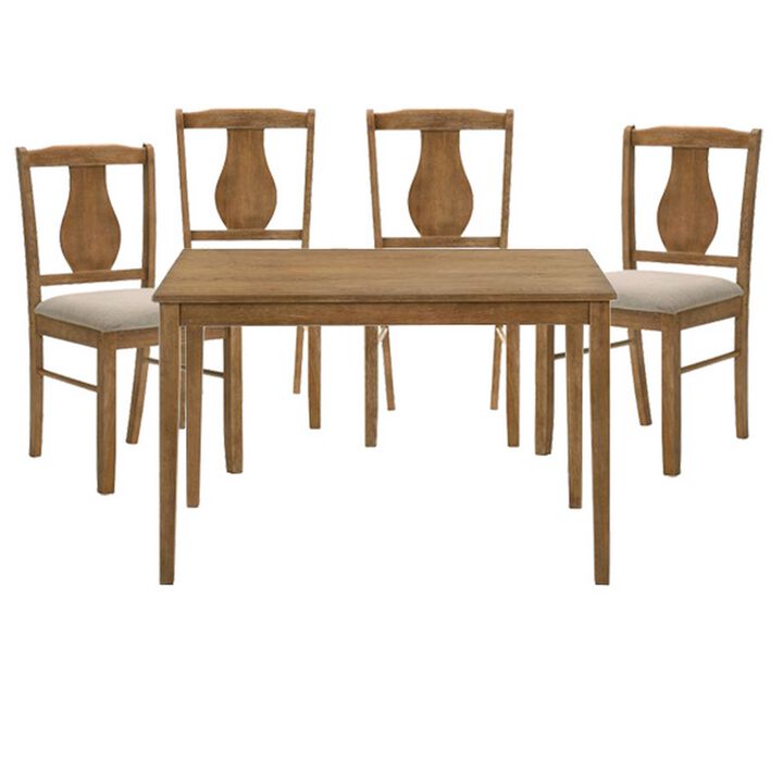 5 Piece Dining Table Set with 4 Chairs, Rubberwood, Weathered Oak
