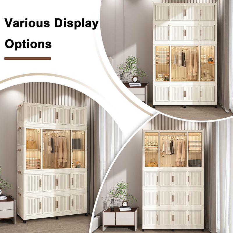 Clihome Portable Wardrobe Closet Storage Cabinet,Clothes Dresser,17 Magnetic Doors-17 Cubes & 1 Hanging Rod image number 6