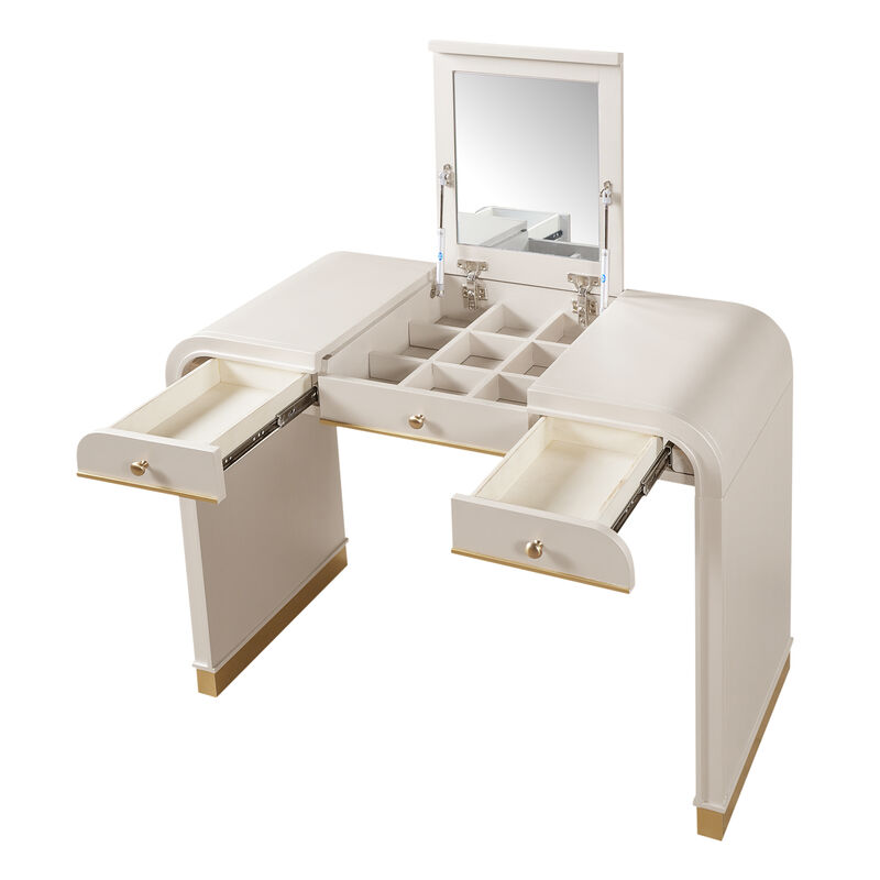 Merax Retro Vanity Desk with Flip Mirror & Hidden Compartment, 2 Drawers, Gold Accents image number 6