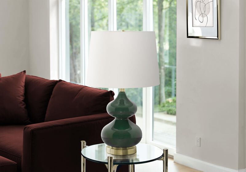 Monarch Specialties 9768, Green Cream, Contemporary Lighting Table Lamp Glass Ivory Shade, 14" L x 14" W x 24" H image number 1