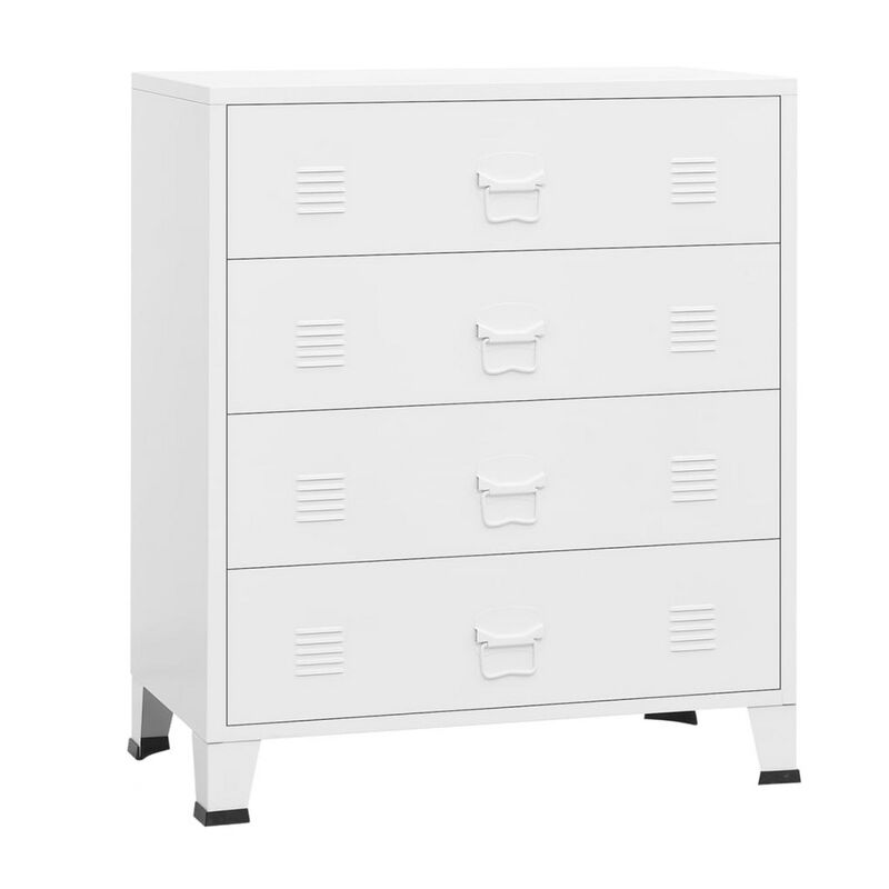 Nova Accent Cabinet, 37 Inch, 4 Drawers, Modern White Metal Frame - Benzara