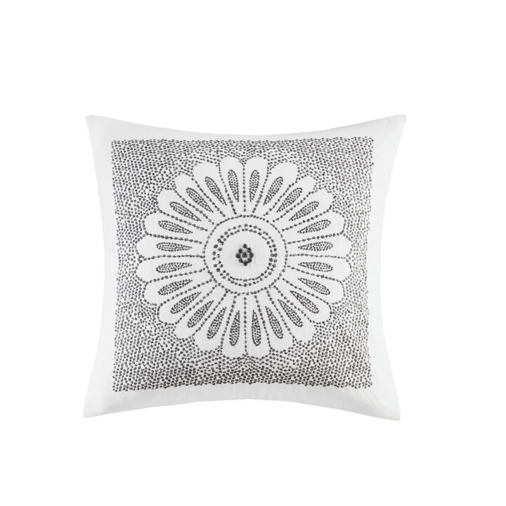 Gracie Mills Zelma Cotton Embroidered Decorative Square Pillow
