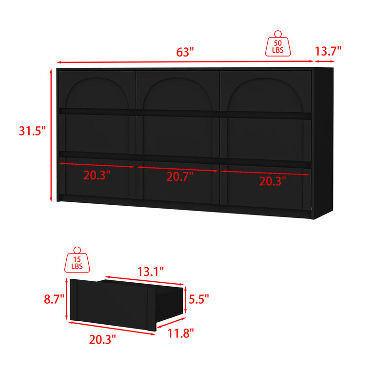 FUFU&GAGA Modern Black Dresser with 9 Drawers, P2 MDF, Black Finish (63" W x 31.5" H x 13.7" D),Black